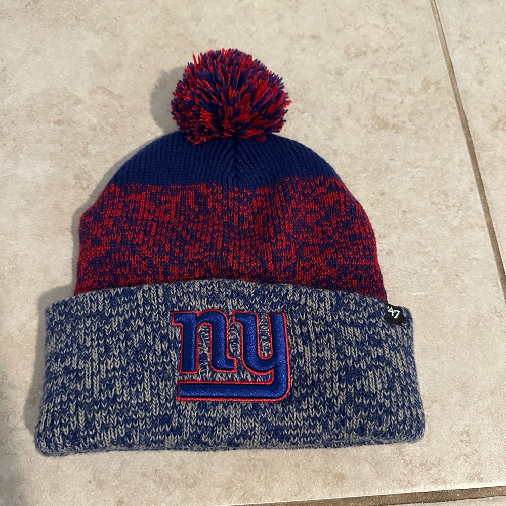 47 Pom Beanie Hat - Blue & Red New York Giants, NWOT